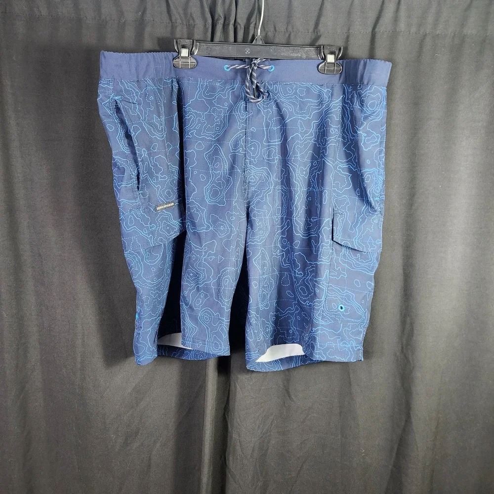 ZeroXposur Mens XXL‎ Navy Blue Topographic Map Print Swim Trunks E88501S NWT